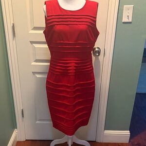 Calvin Klein Sleeveless Red Pleated Midi Dress